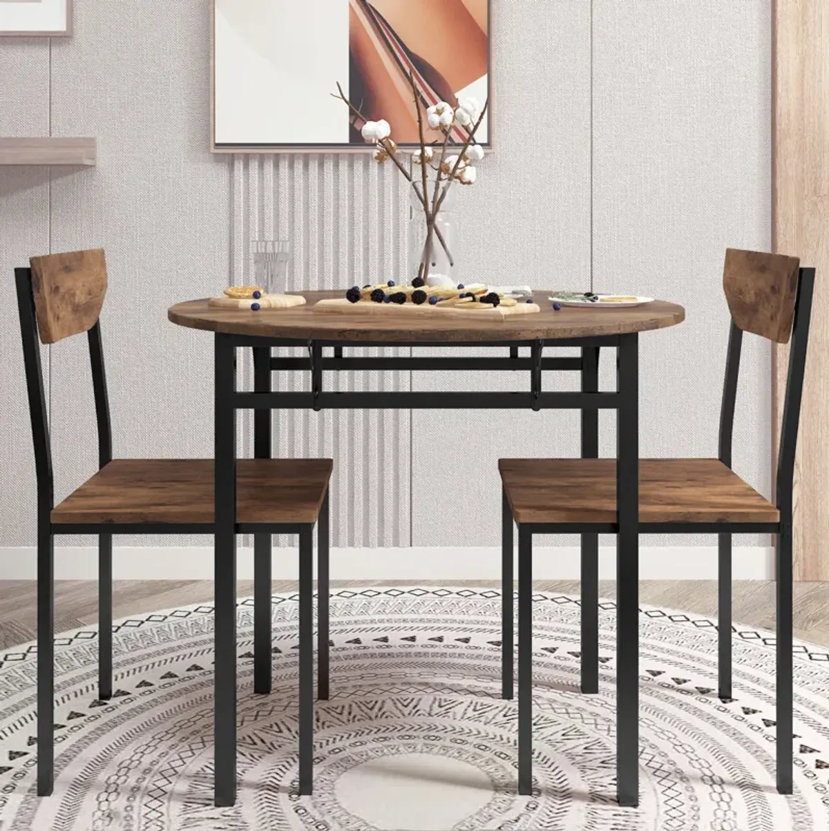 3-Piece Dining Set with Drop Leaf and 2 Chairs