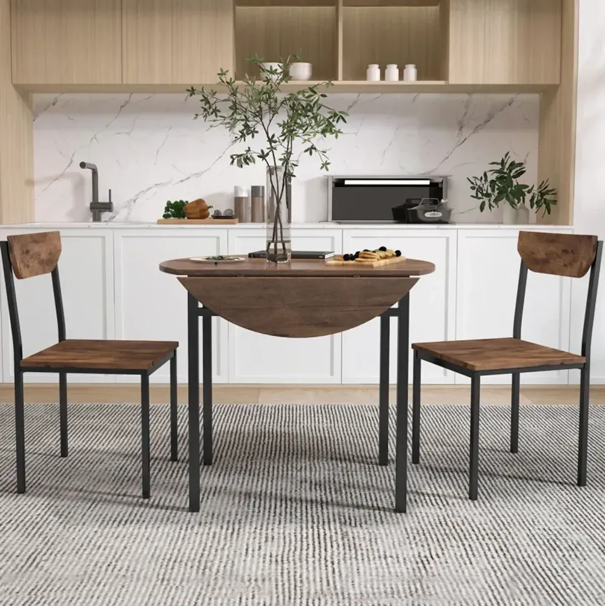 3-Piece Dining Set with Drop Leaf and 2 Chairs