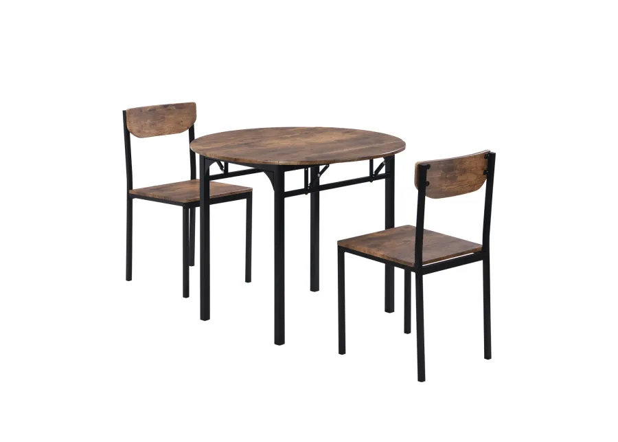 3-Piece Dining Set with Drop Leaf and 2 Chairs