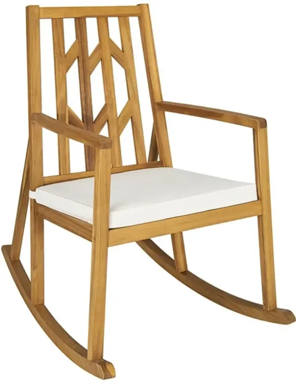 Patio Acacia Wood Rocking Chair Sofa with Armrest for Garden and Deck