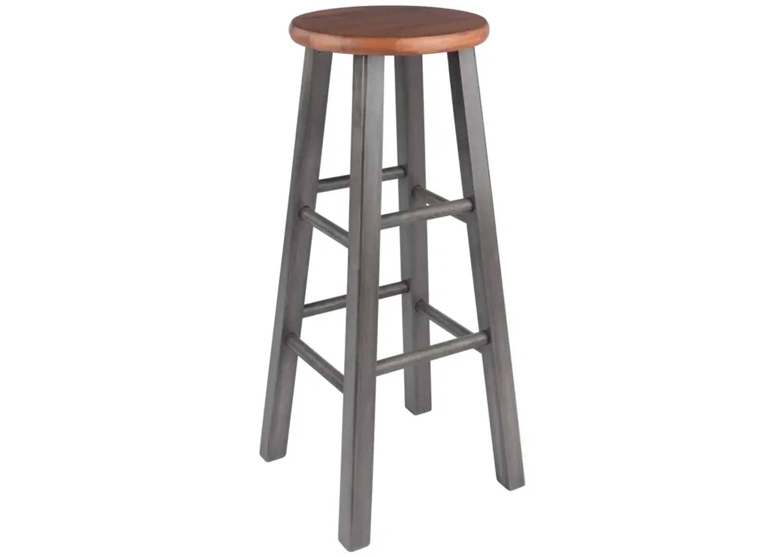 Ergode Wood Ivy Bar Stool - Rustic Teak & Gray | Farmhouse Charm | Solid Wood | High & Low Crossbars | 220lbs Capacity | No Assembly Required