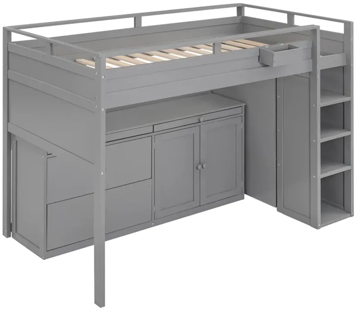 Merax Loft Bed with Rolling Cabinet and Desk