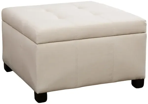 Oreo Ottoman with Storage, Beige Fabric Tufted Seat 30 Inch Black Wood - Benzara