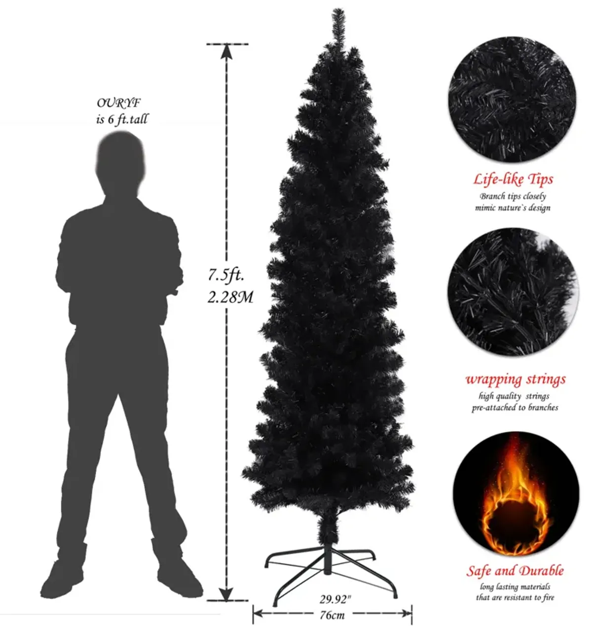 7.5FT Slim Artificial Christmas Tree Includes Foldable Metal Stand