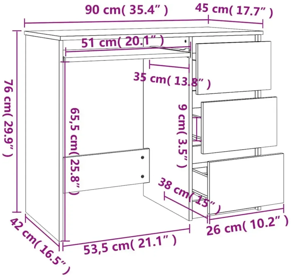 vidaXL Desk White and Sonoma Oak 35.4"x17.7"x29.9" Chipboard