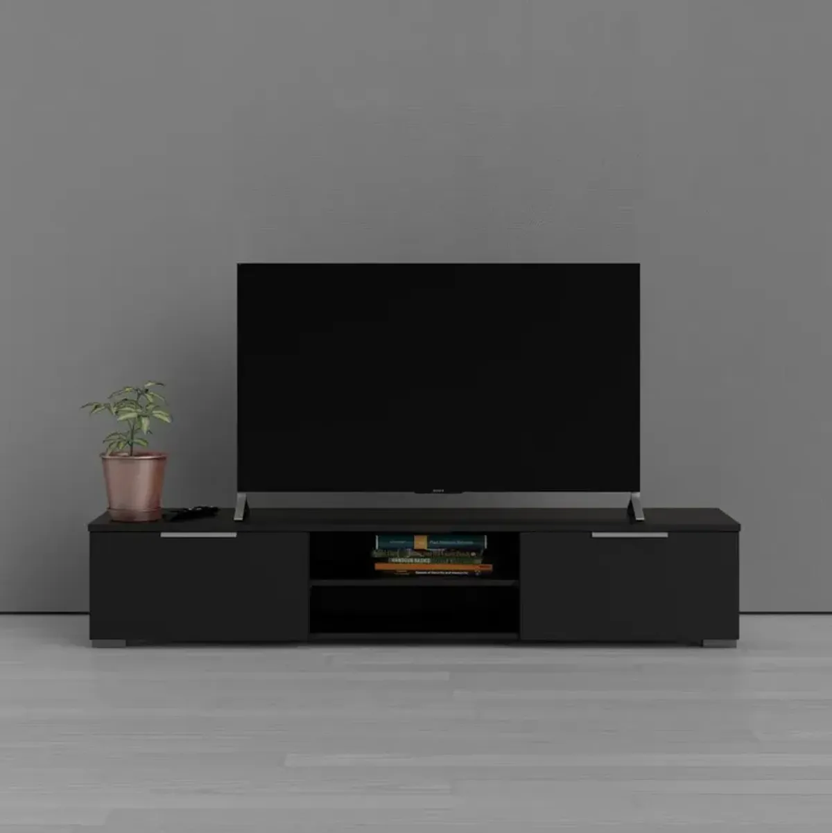 Tvilum 2 Drawer 2 Shelf TV Stand Black Matte