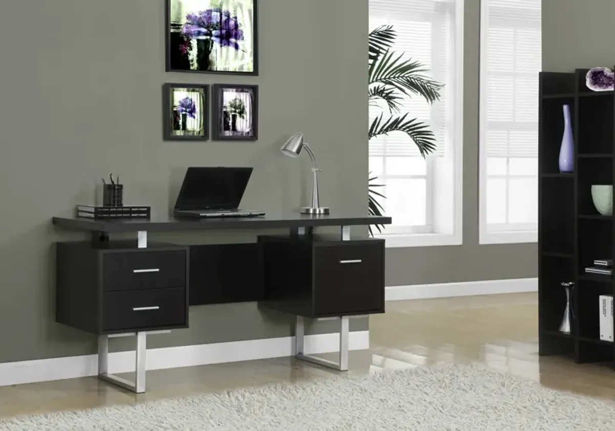 Monarch Specialties Computer Desk, Home Office, Laptop, Left, Right Set-Up, Storage Drawers, 60"L, Work, Metal, Laminate, Brown, Grey, Contemporary, Modern