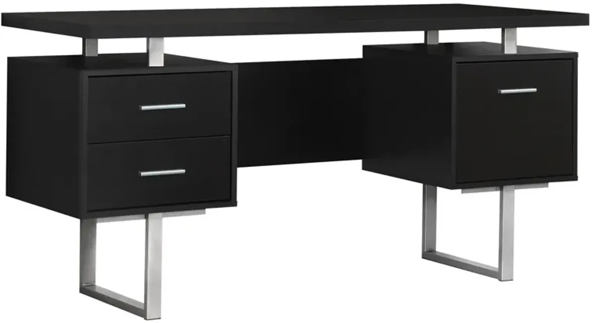 Monarch Specialties Computer Desk, Home Office, Laptop, Left, Right Set-Up, Storage Drawers, 60"L, Work, Metal, Laminate, Brown, Grey, Contemporary, Modern