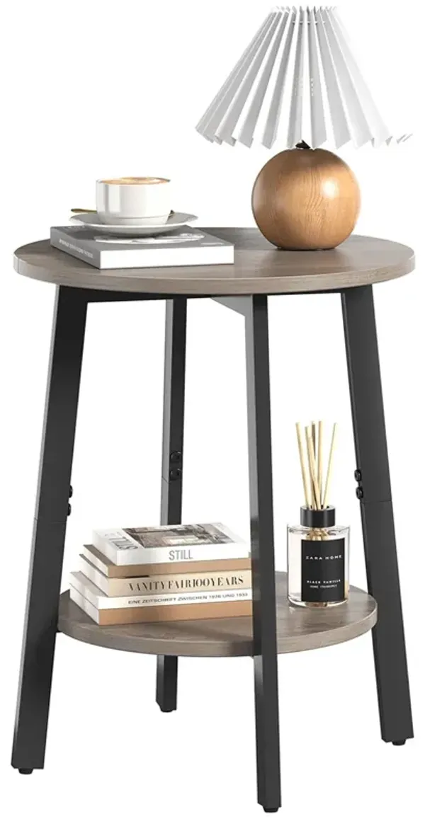 sthmec Side Table, Small Round End Table with Storage Shelf for Small Space, 2-Tier Small Bedside Table Sofa Couch Table, Round