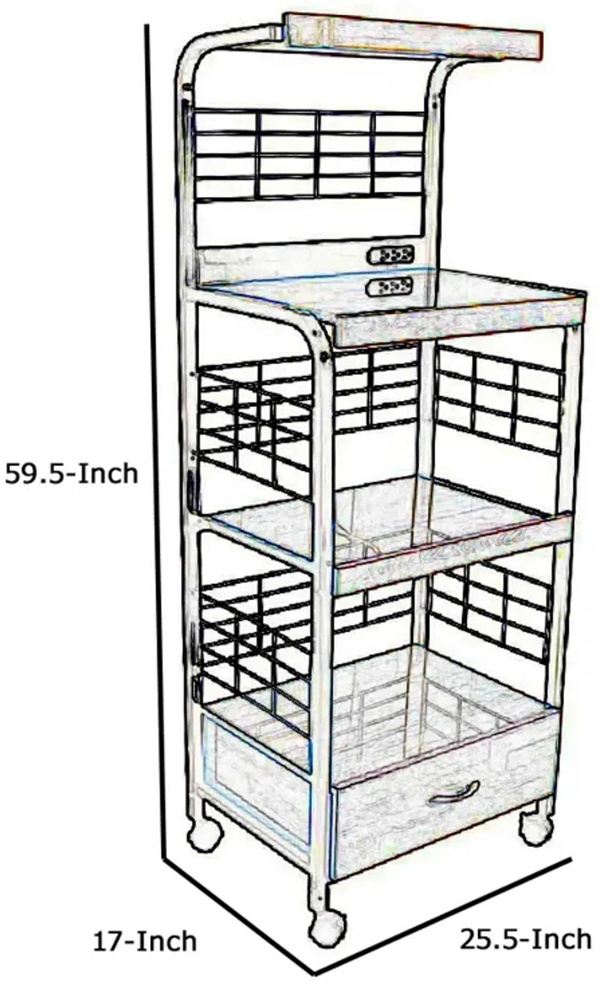 Benjara Wood & Metal Frame Microwave Cart with Power Outlet