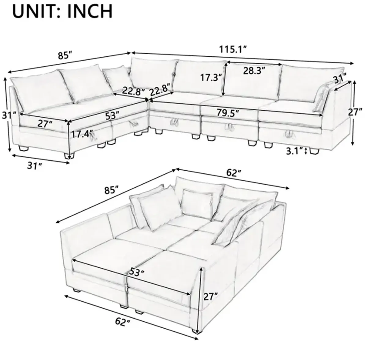 Merax Modern Large U-Shape Modular Sectional Sofa