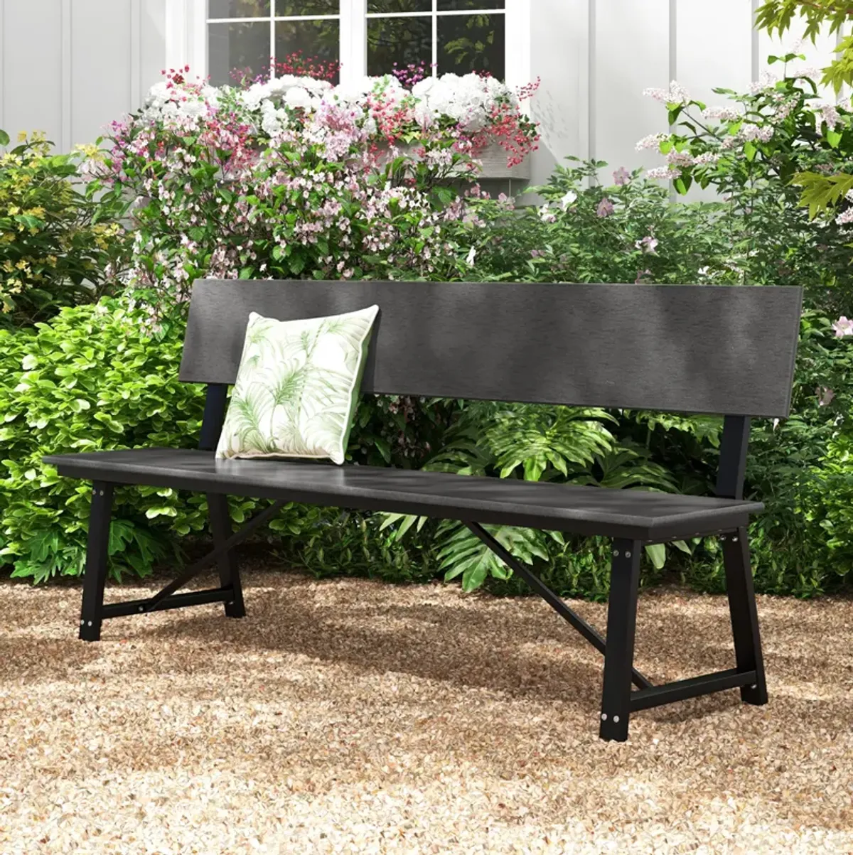 72 Inch Extra Long Bench with All-Weather HDPE Seat & Back for Yard Garden Porch