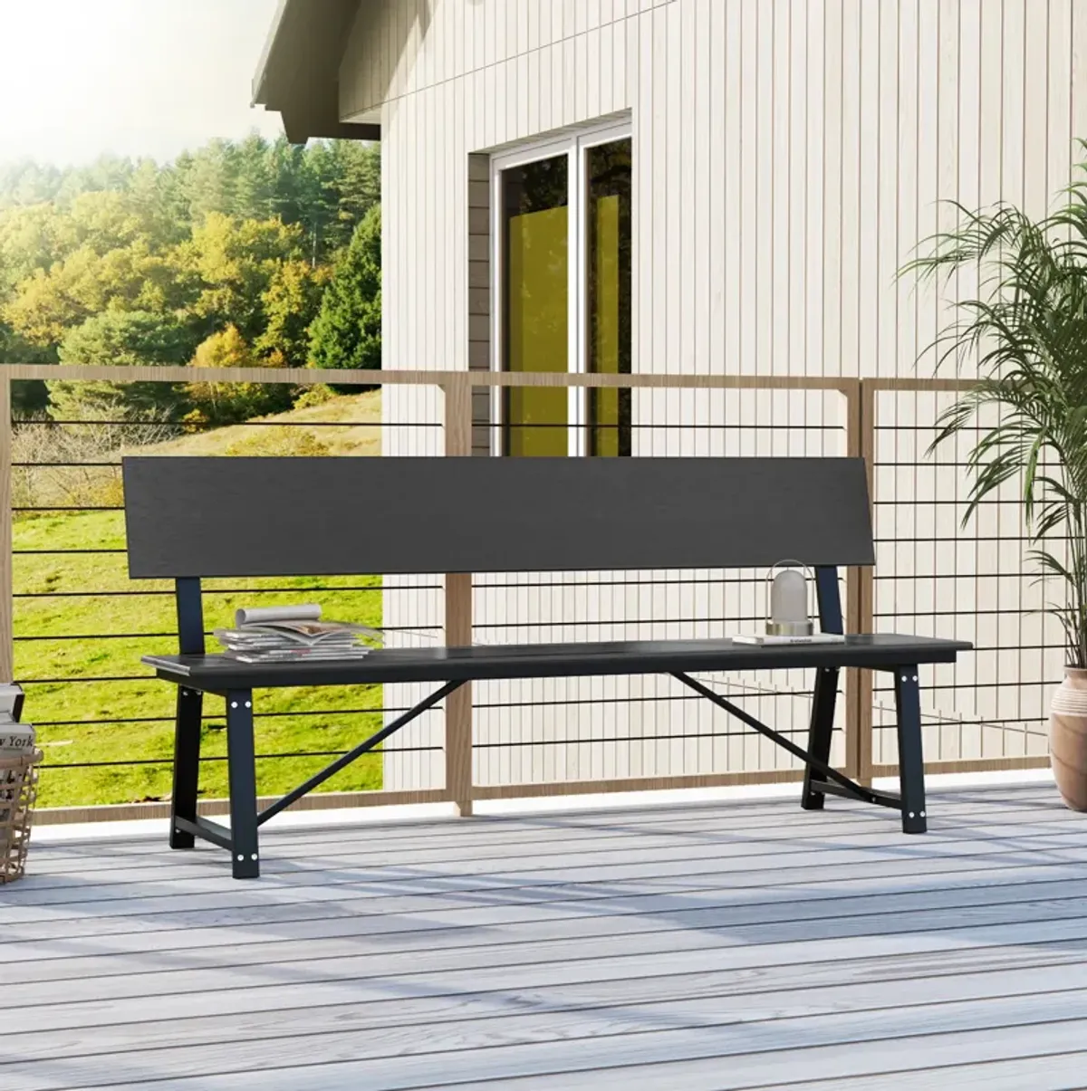 72 Inch Extra Long Bench with All-Weather HDPE Seat & Back for Yard Garden Porch