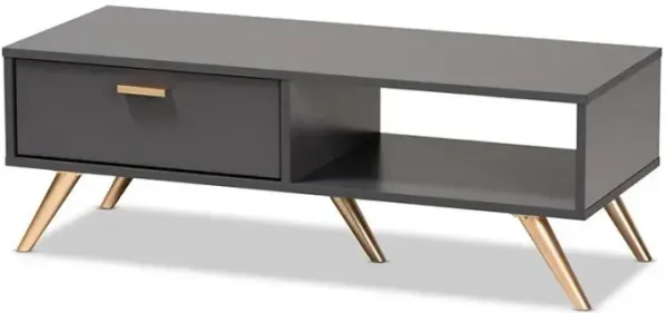 Kelson Modern and Contemporary Dark Grey and Gold Finished Wood Coffee Table