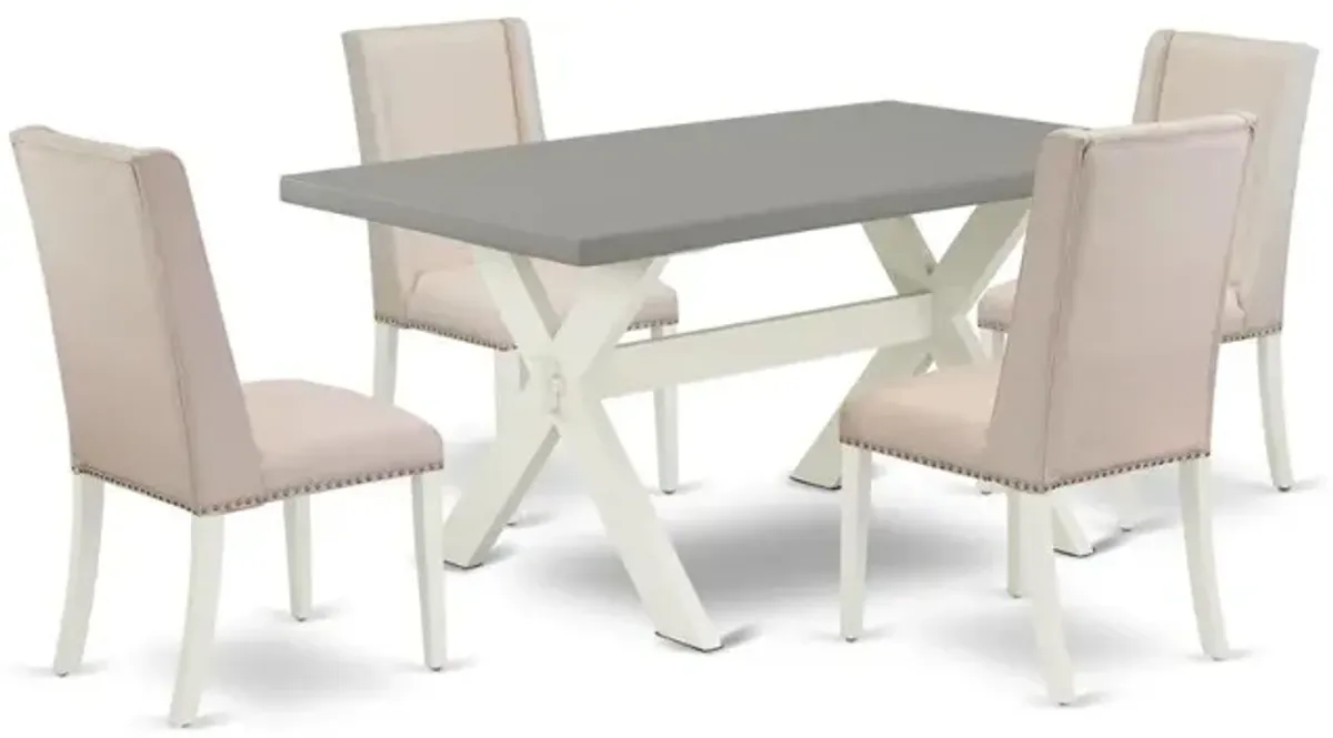 East West Furniture X096FL201-5 5-Piece Beautiful Rectangular Dining Room Table Set an Outstanding Cement Color Kitchen Table Top and 4 Attractive Linen Fabric Parson Chairs with Nail Heads and Stylis