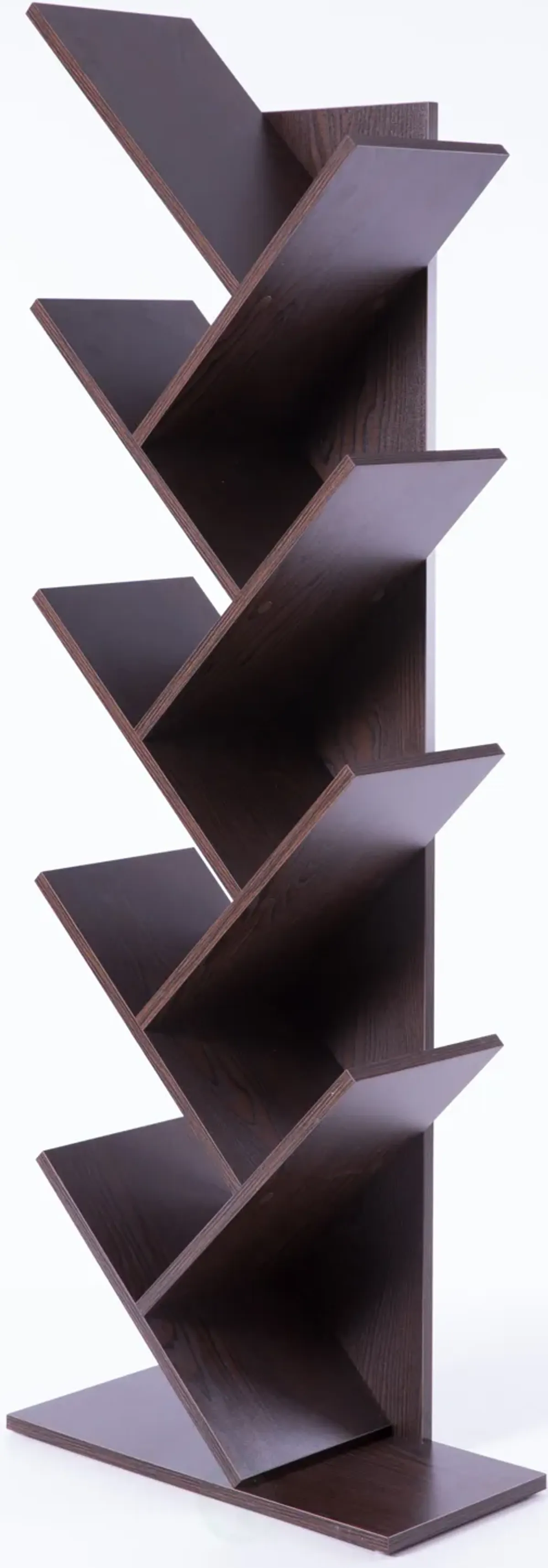 Wooden 9-Shelf Tree Magazine CD Storage Bookcase, Brown