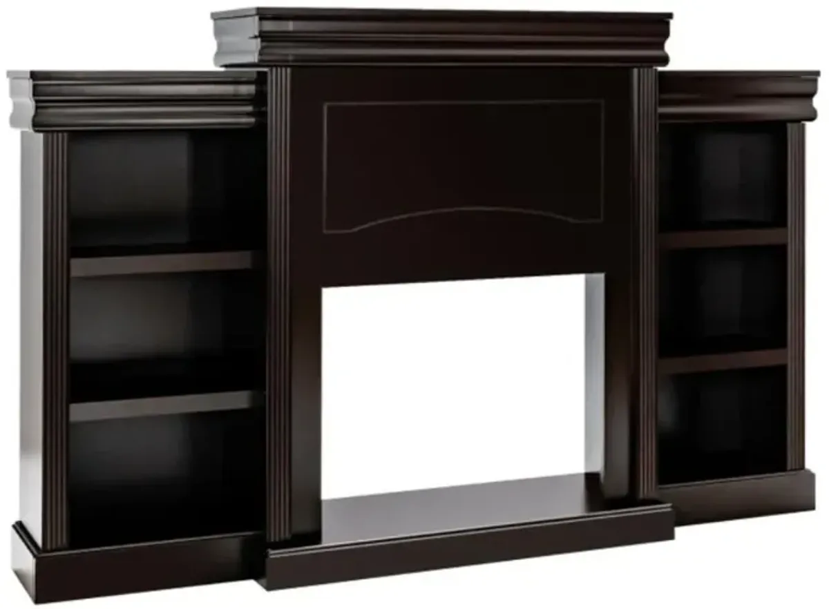 Hivvago 70 Inch Modern Fireplace Media Entertainment Center with Bookcase-Brown