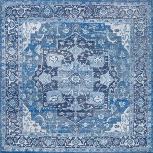 Maris Ornate Medallion Machine-Washable Square Area Rug