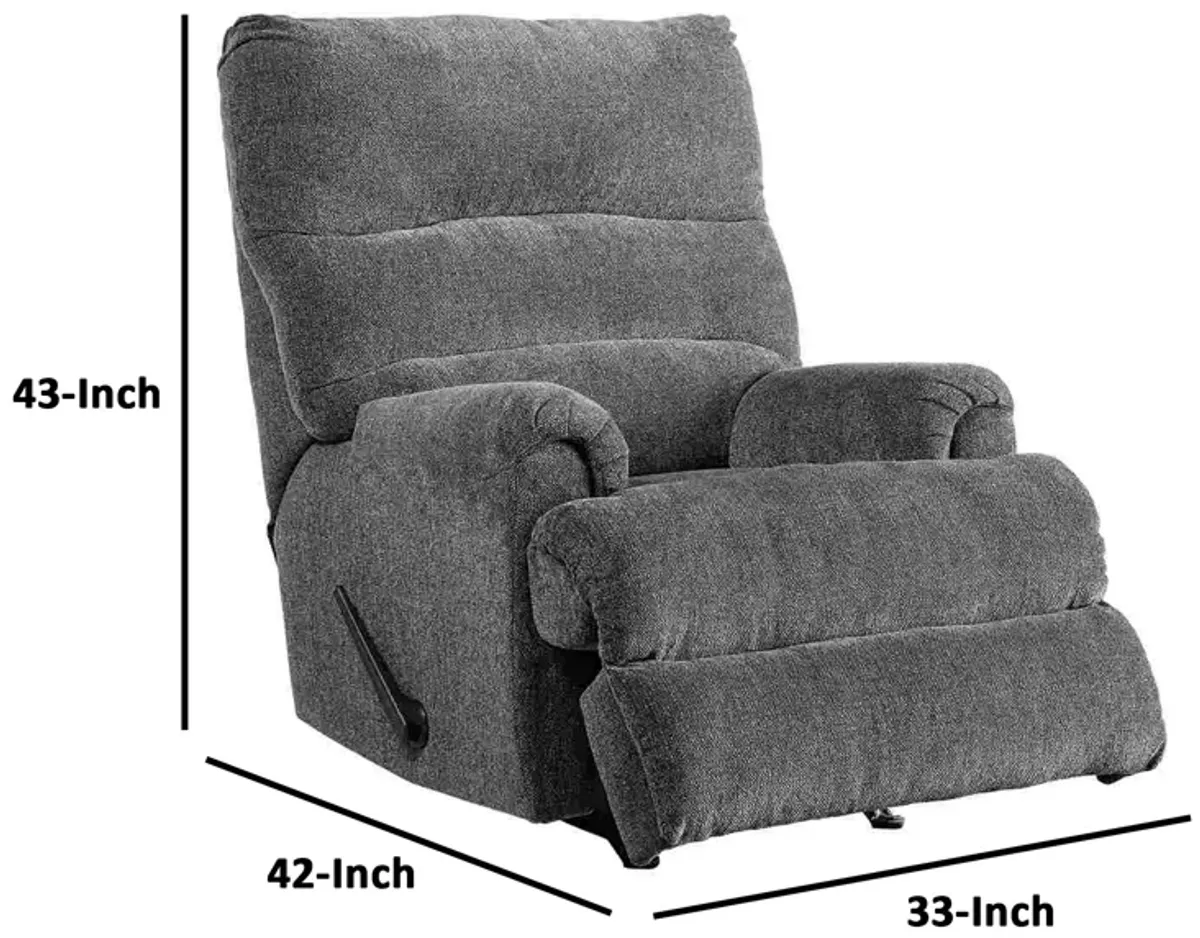 Manual Rocker Recliner with Fabric and Pull Lever, Gray-Benzara