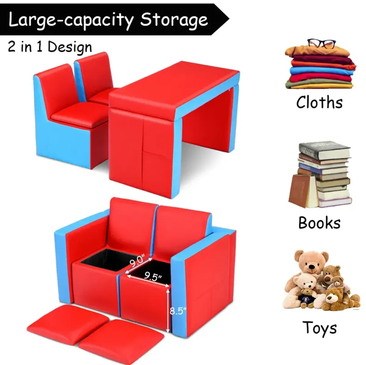 Multi-functional Kids Sofa Table Chair Set