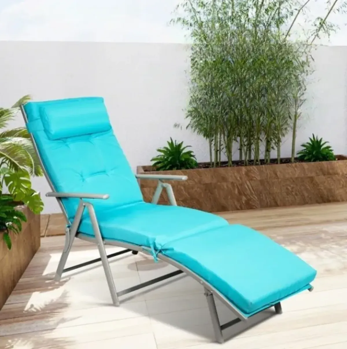 Hivvago Adjustable Outdoor Lightweight Folding Chaise Lounge Chair with Pillow