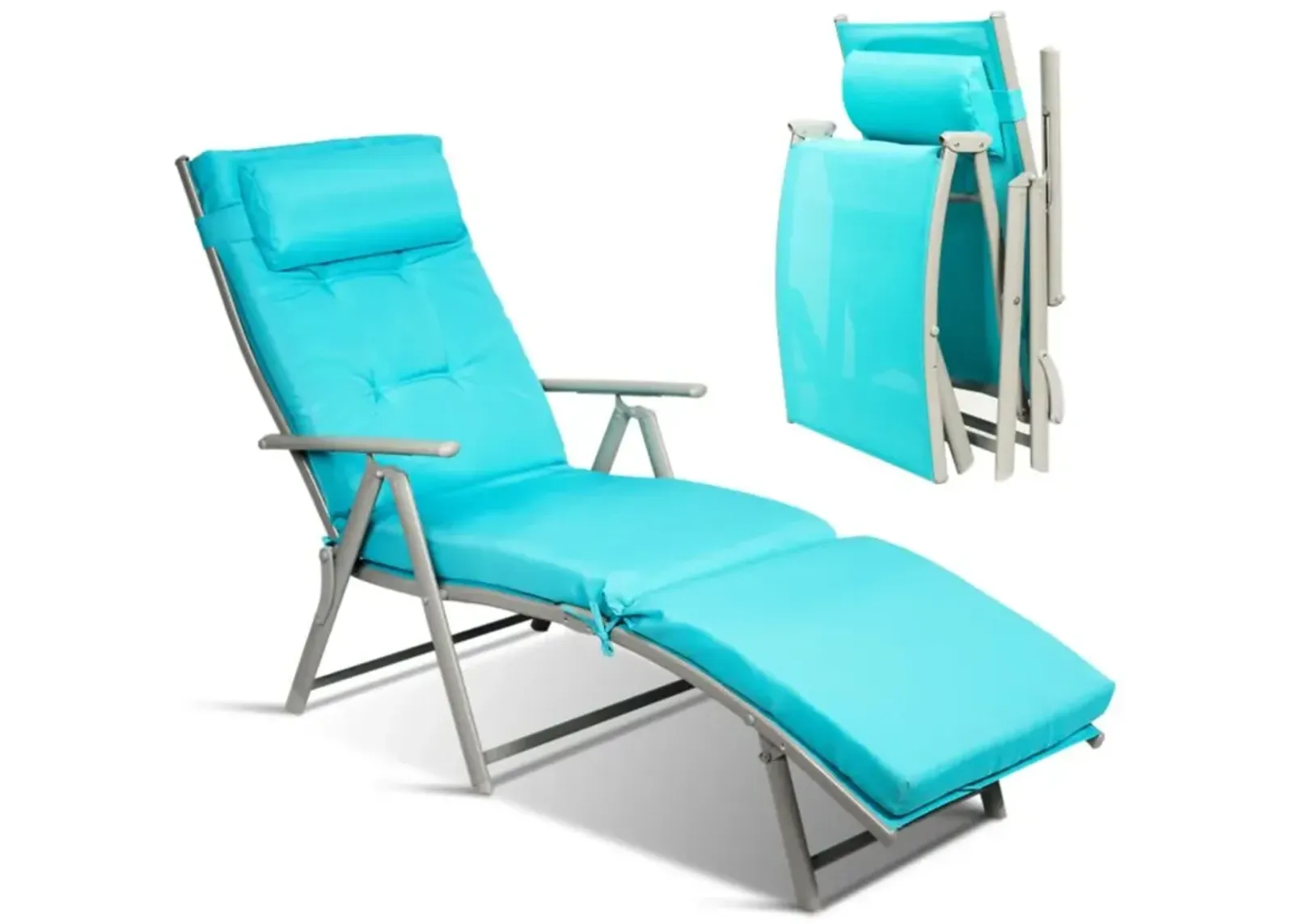 Hivvago Adjustable Outdoor Lightweight Folding Chaise Lounge Chair with Pillow