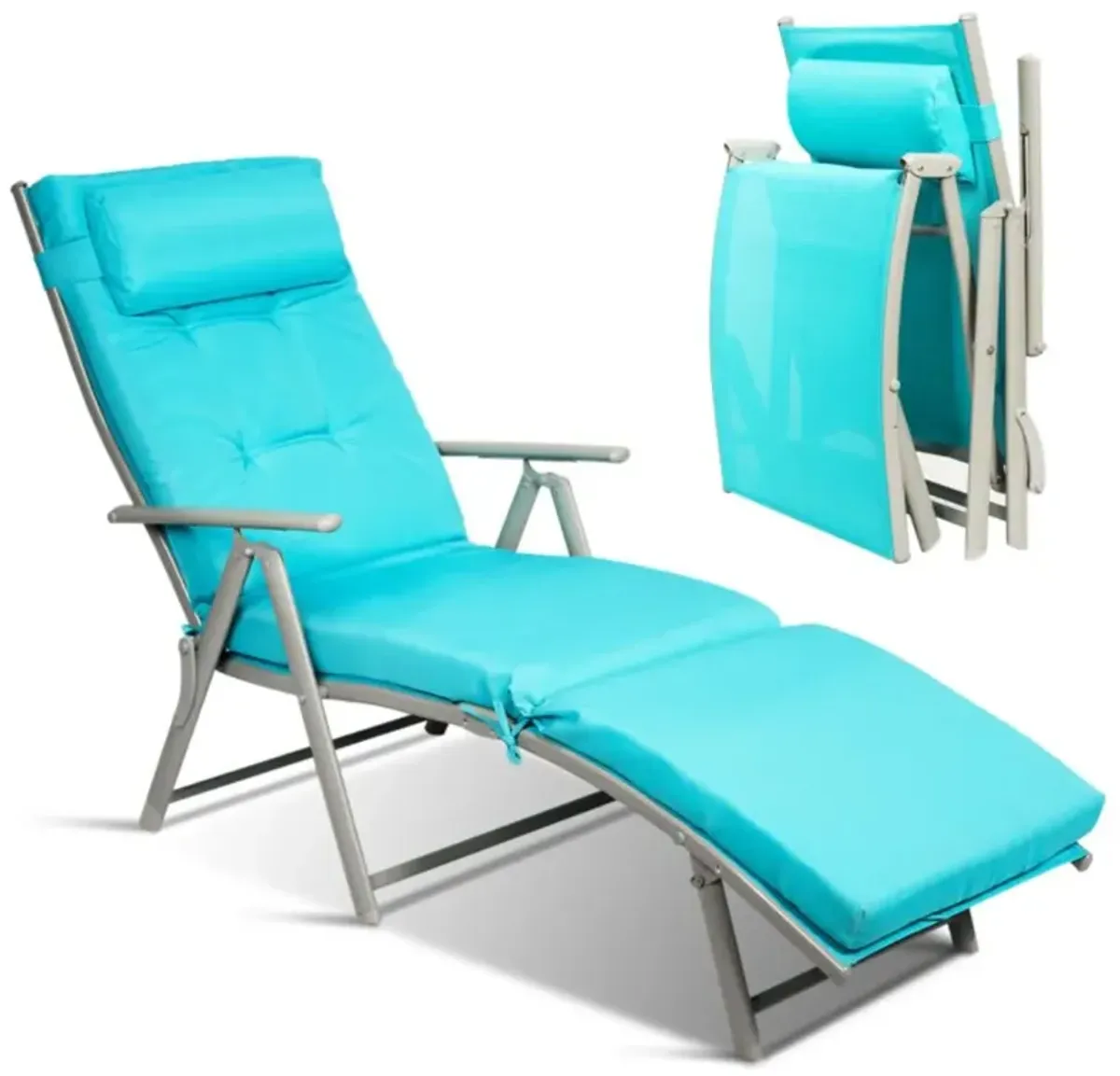 Hivvago Adjustable Outdoor Lightweight Folding Chaise Lounge Chair with Pillow