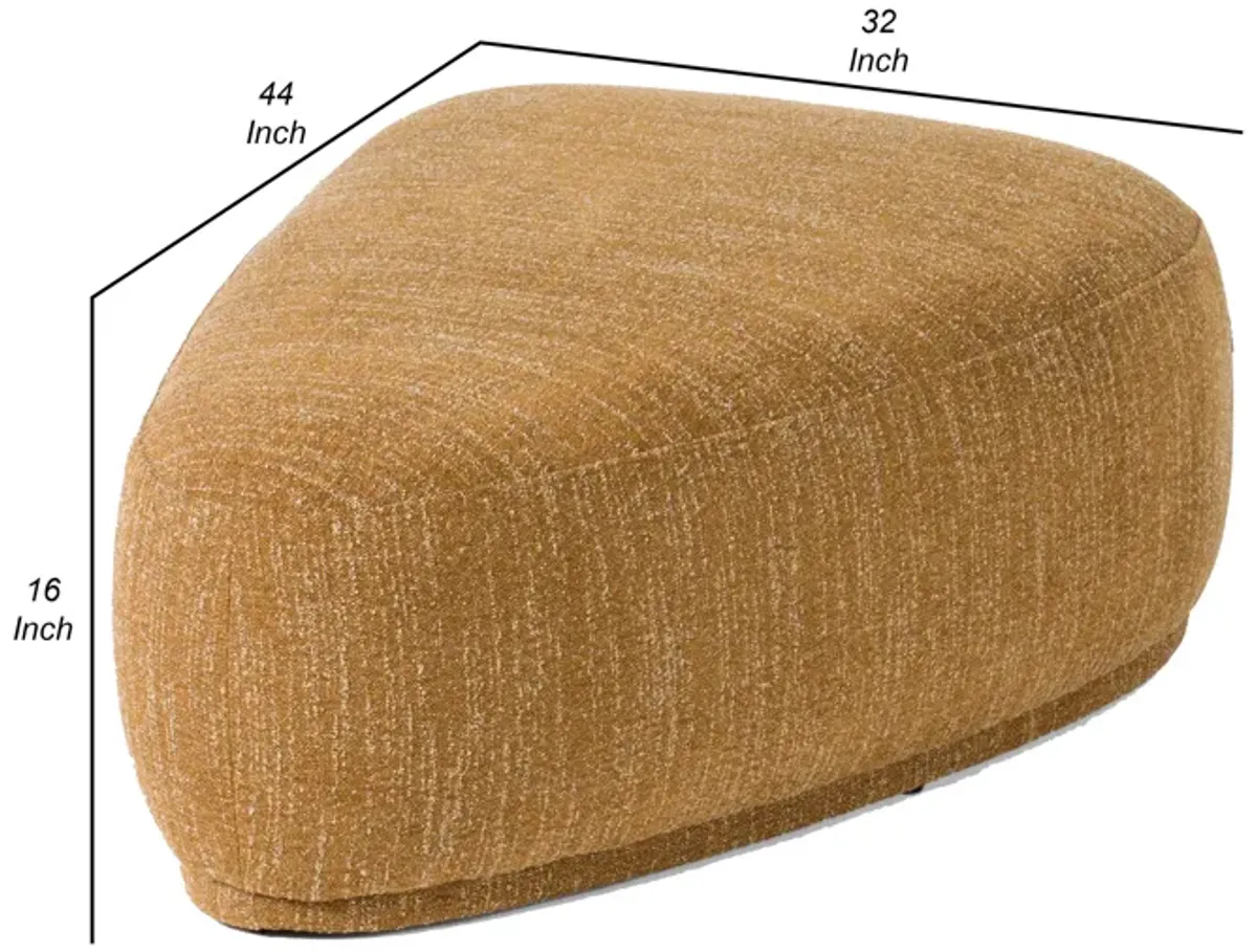 Reno Kini 44 Inch Ottoman, River Rock Shape, Yellow Polyester, Wood Frame - Benzara