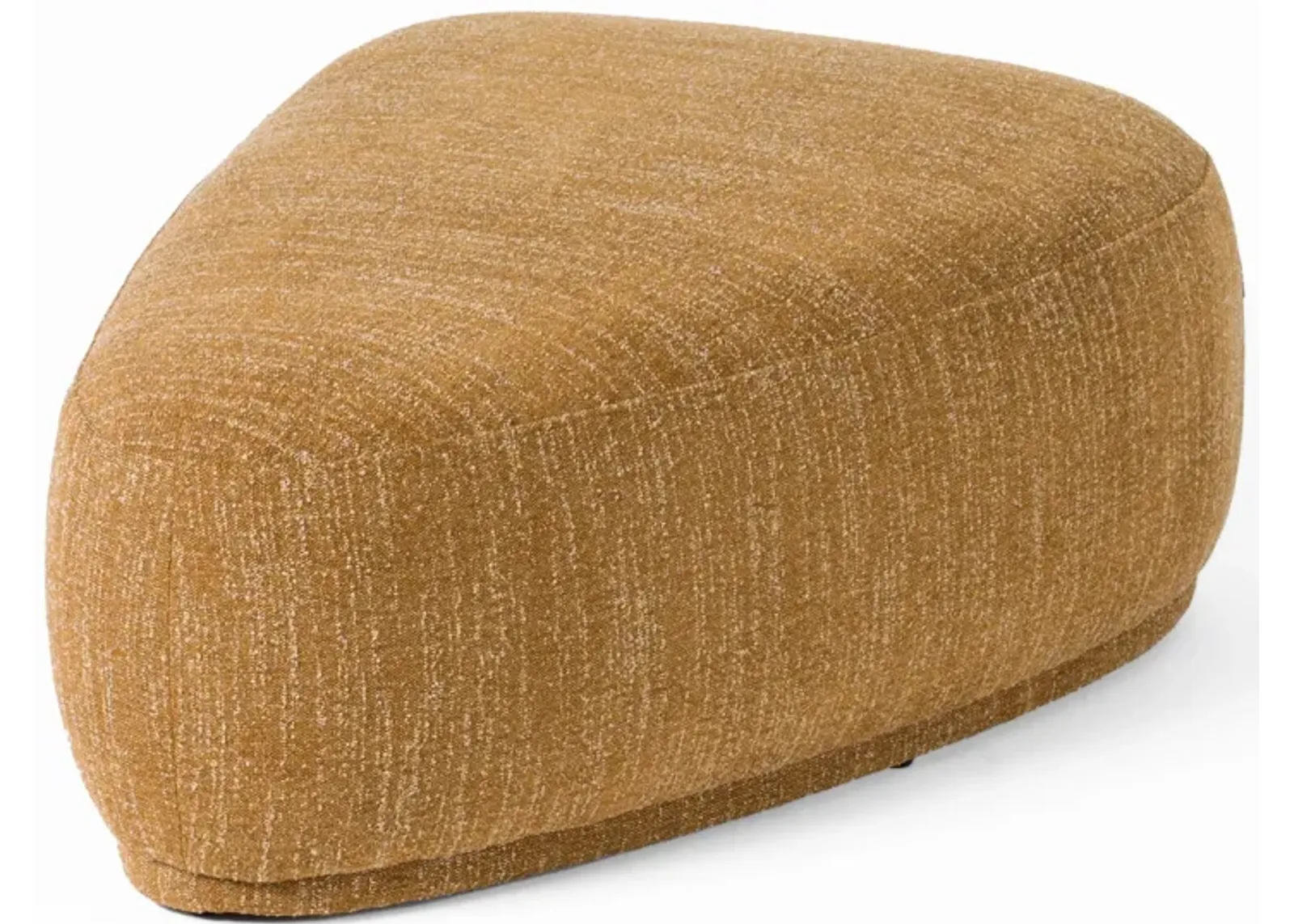 Reno Kini 44 Inch Ottoman, River Rock Shape, Yellow Polyester, Wood Frame - Benzara