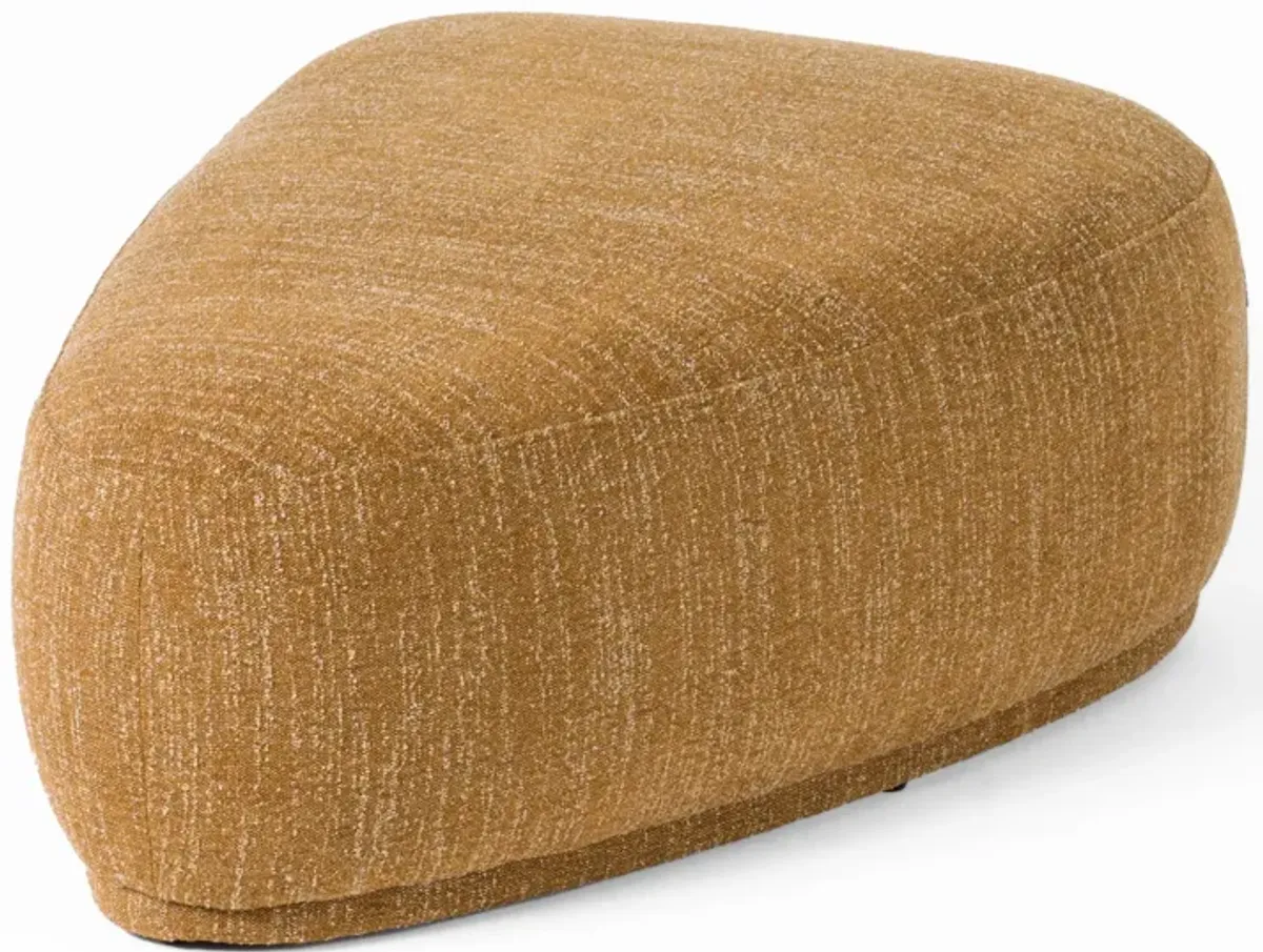 Reno Kini 44 Inch Ottoman, River Rock Shape, Yellow Polyester, Wood Frame - Benzara