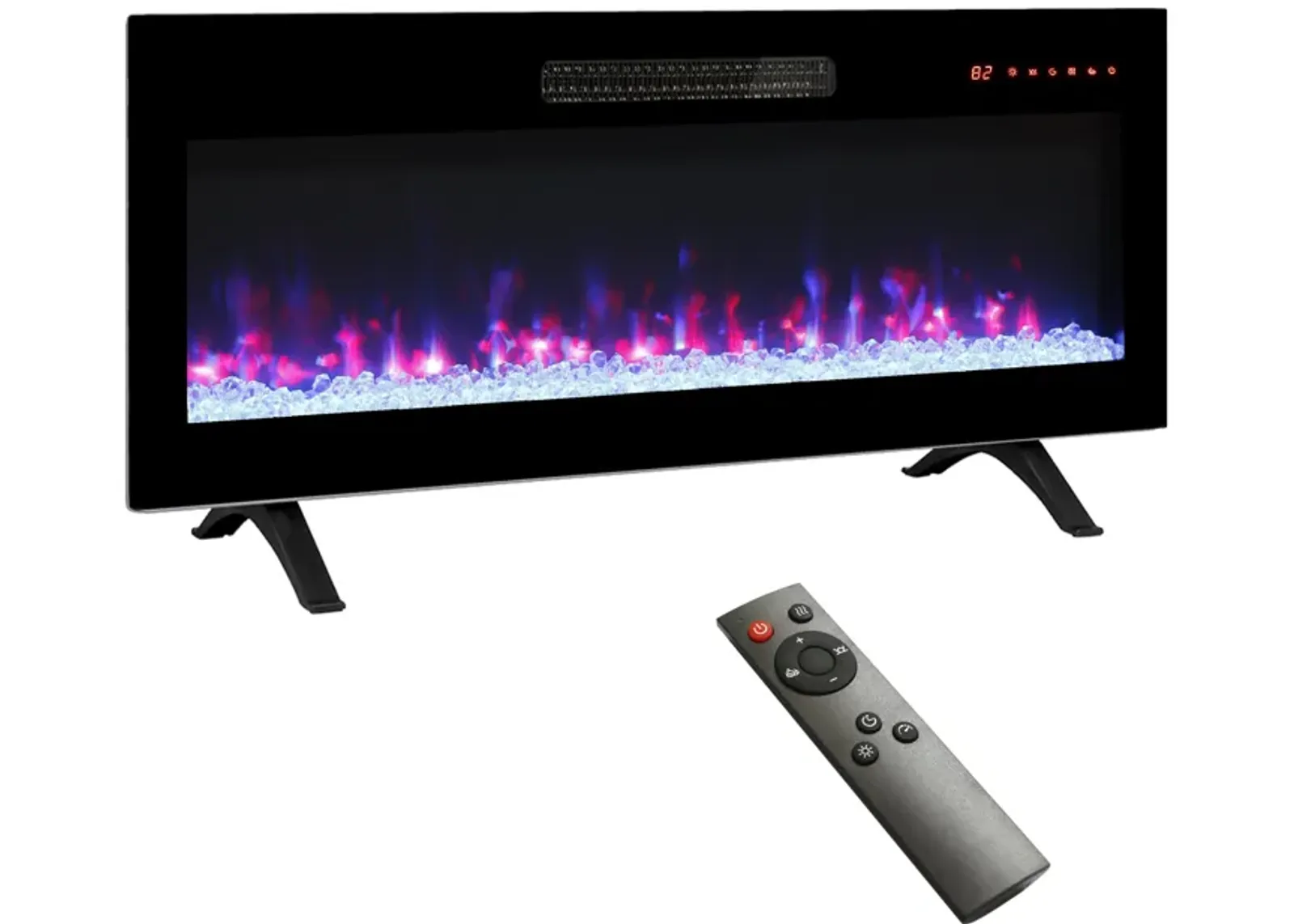 MONDAWE 36 Inch Recessed Ultra Thin Tempered Glass Front Wall Mounted Electric Fireplace With Remote And Multi Color Flame & Emberbed, LED Light Heater