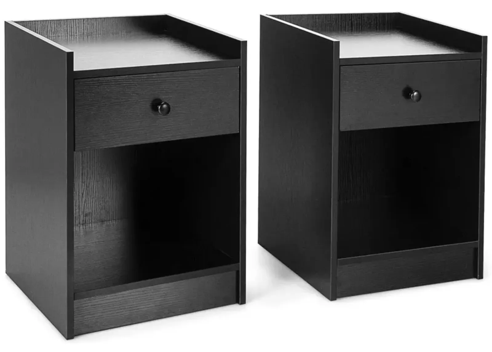 Set of 2 Nightstand with Drawer Cabinet End Side Table Raised Top