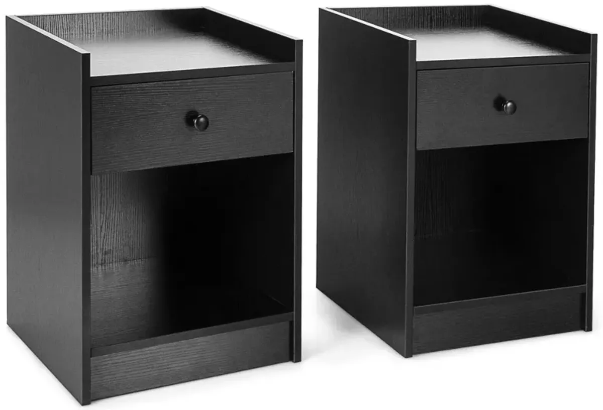 Set of 2 Nightstand with Drawer Cabinet End Side Table Raised Top