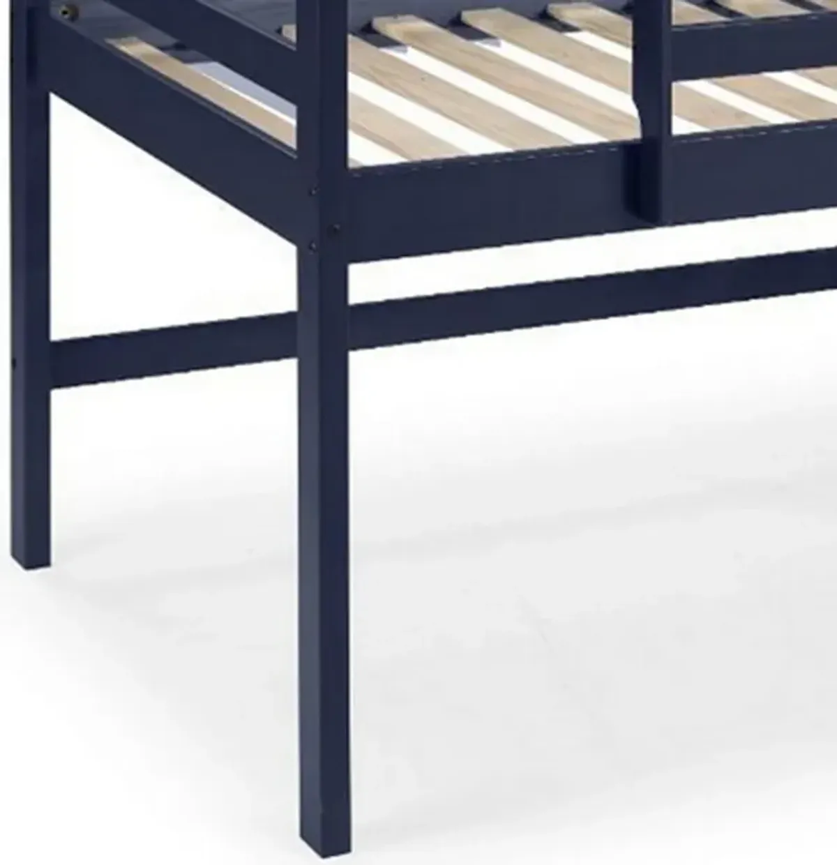 Twin Loft Bed with Wooden Frame and Reversible Ladder, Blue-Benzara