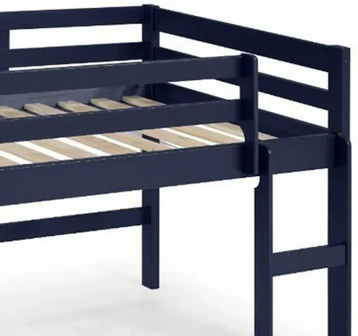 Twin Loft Bed with Wooden Frame and Reversible Ladder, Blue-Benzara