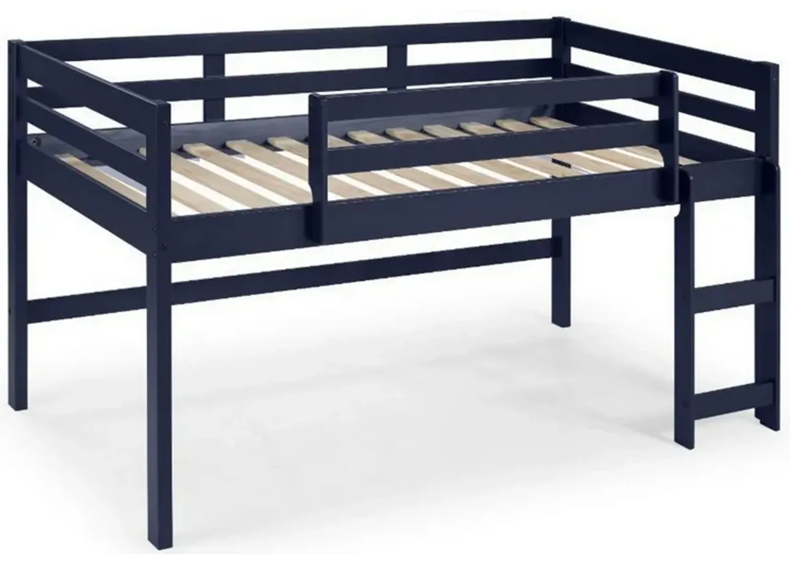 Twin Loft Bed with Wooden Frame and Reversible Ladder, Blue-Benzara