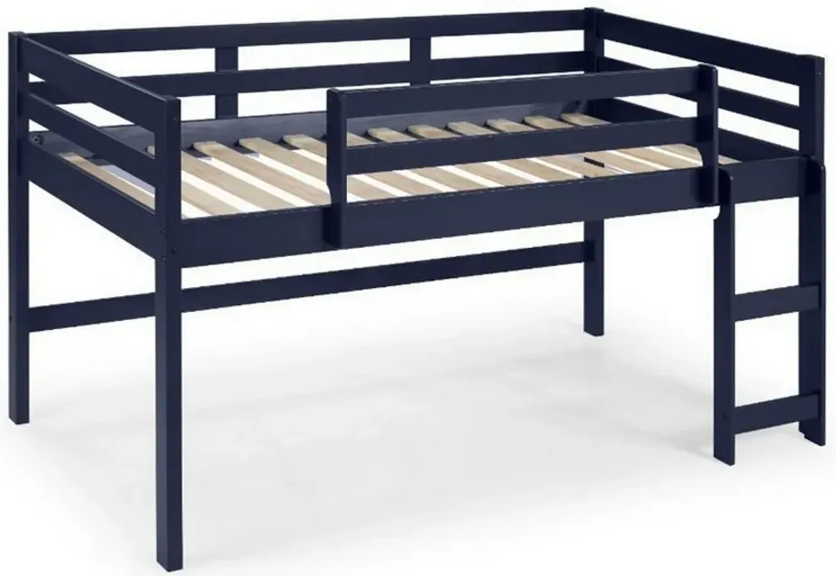 Twin Loft Bed with Wooden Frame and Reversible Ladder, Blue-Benzara