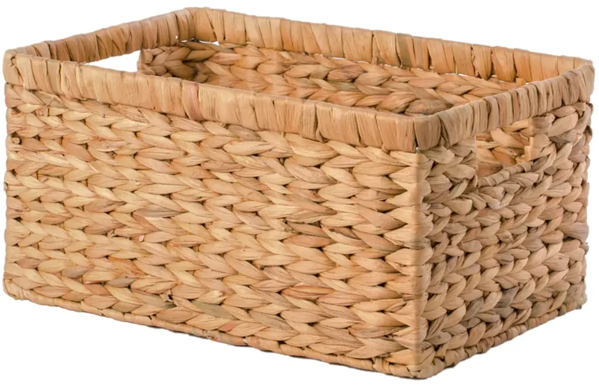 Natural Woven Water Hyacinth Wicker Rectangular Storage Bin Basket with Handles, Large