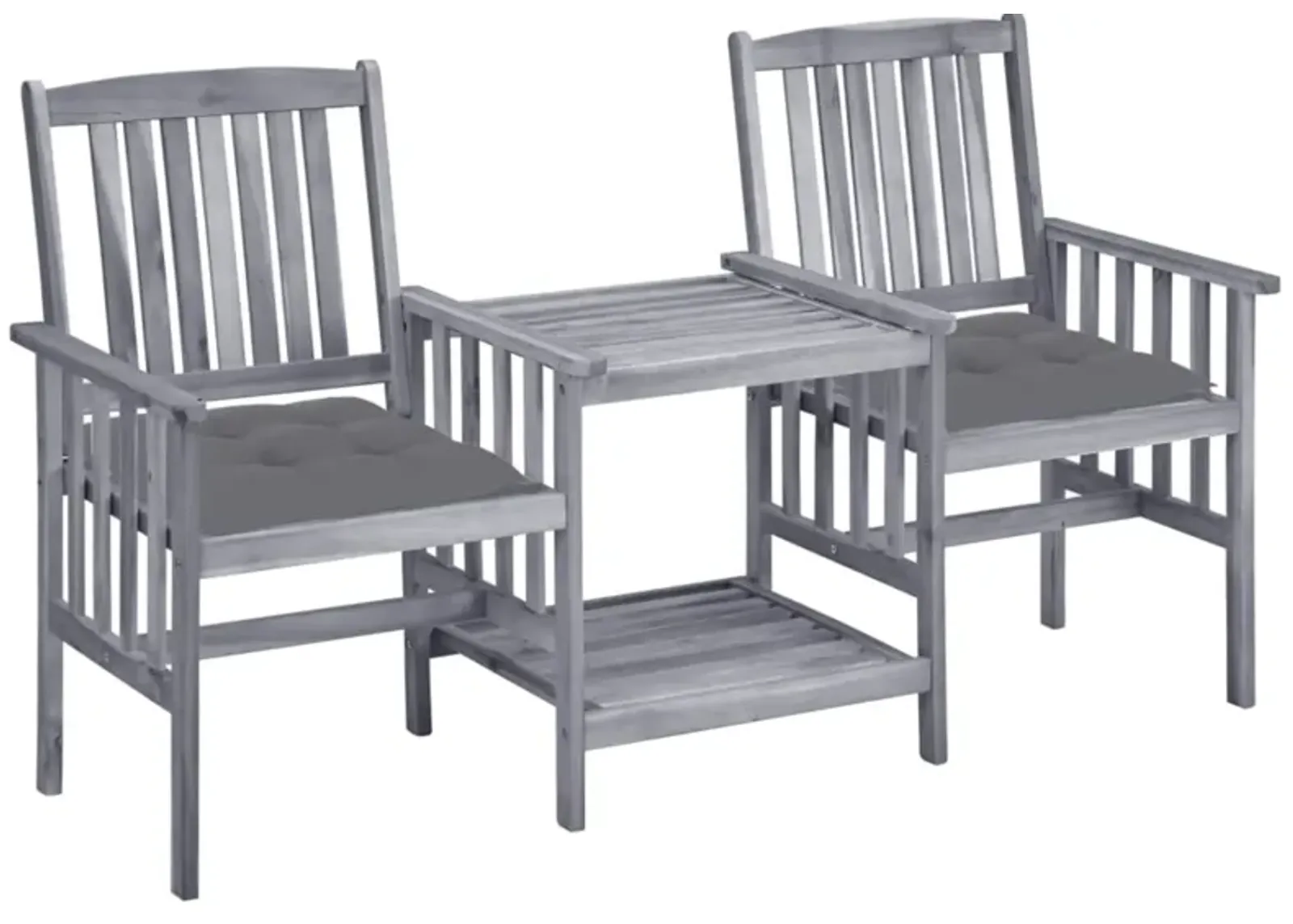 vidaXL Patio Chairs with Tea Table and Cushions Solid Acacia Wood