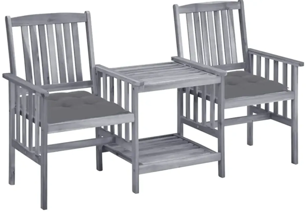 vidaXL Patio Chairs with Tea Table and Cushions Solid Acacia Wood