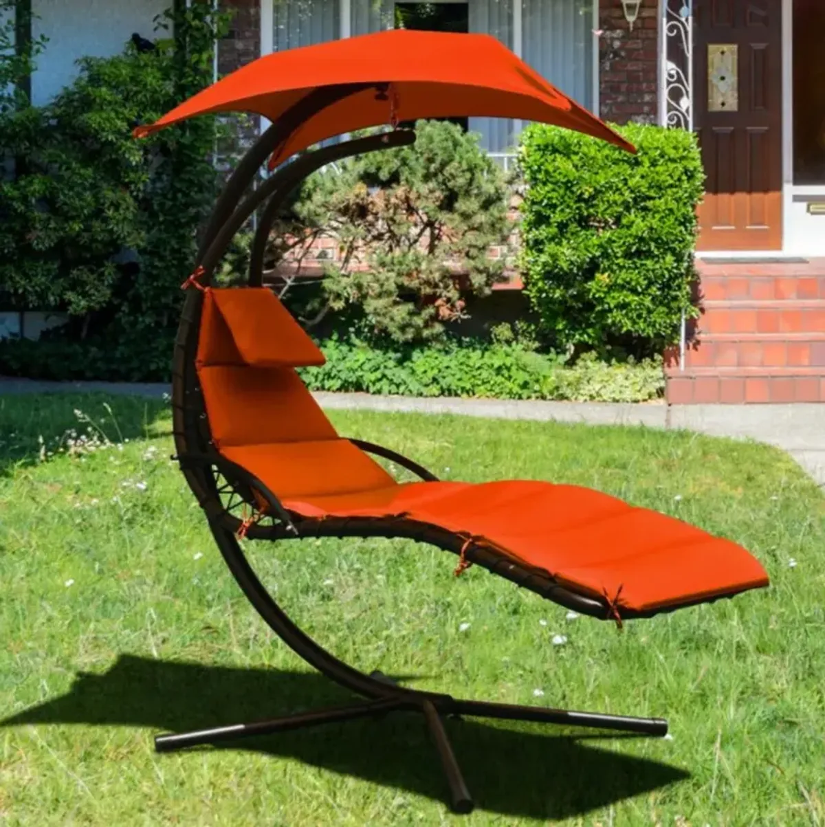 Hivvago Hanging Stand Chaise Lounger Swing Chair with Pillow