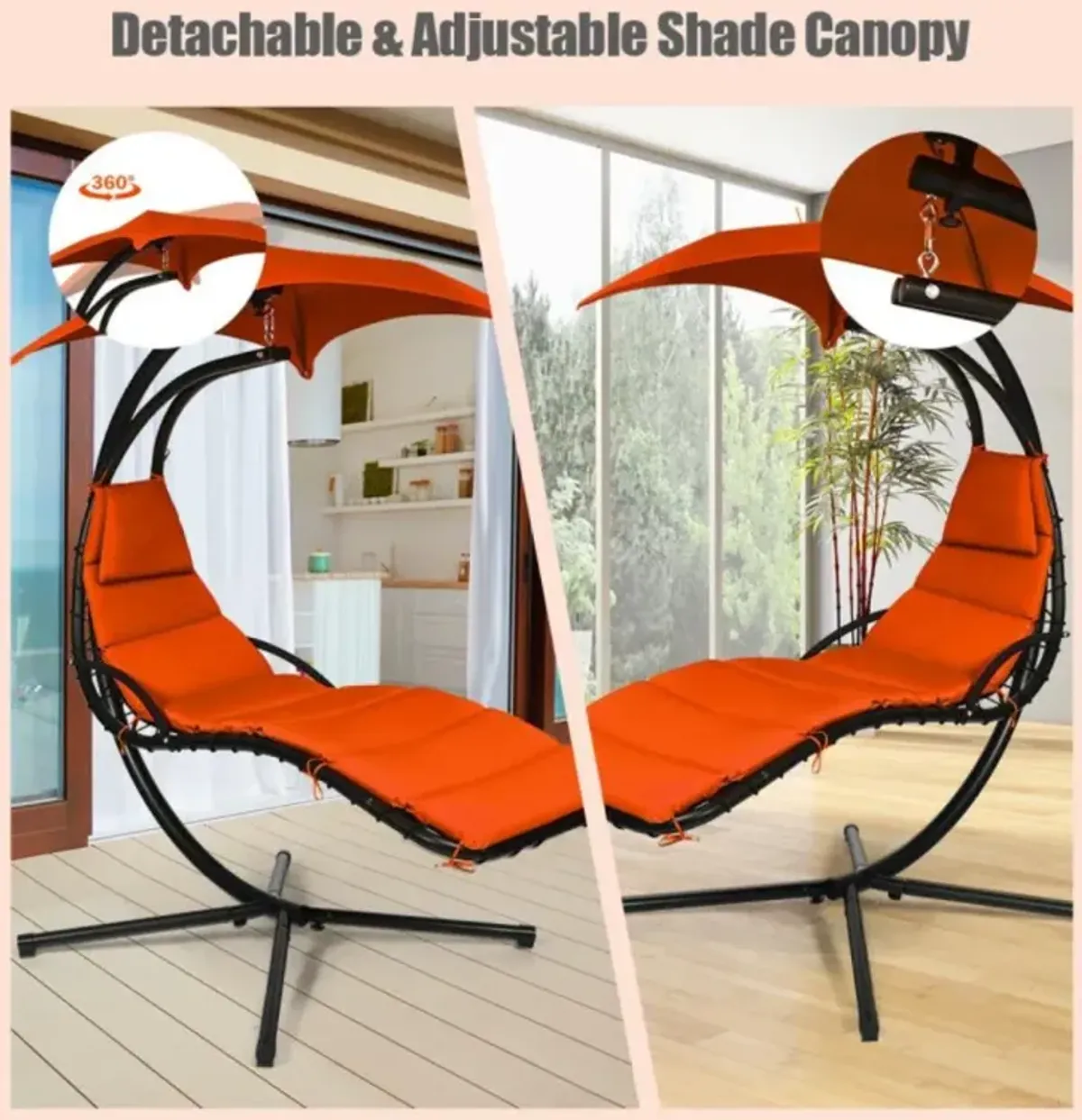 Hivvago Hanging Stand Chaise Lounger Swing Chair with Pillow