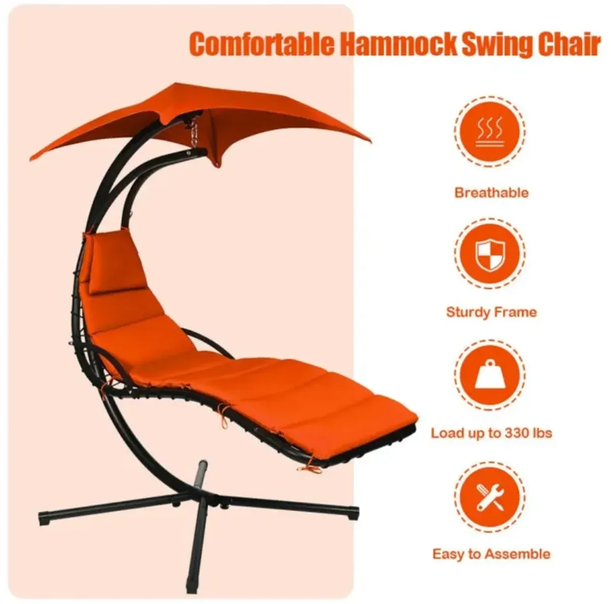 Hivvago Hanging Stand Chaise Lounger Swing Chair with Pillow