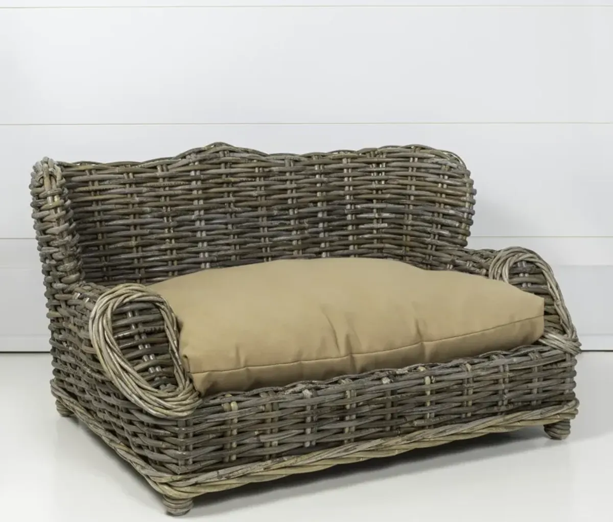 Classic Mediterranean Handwoven Rattan Dog Daybed with Machine-Washable Cushion