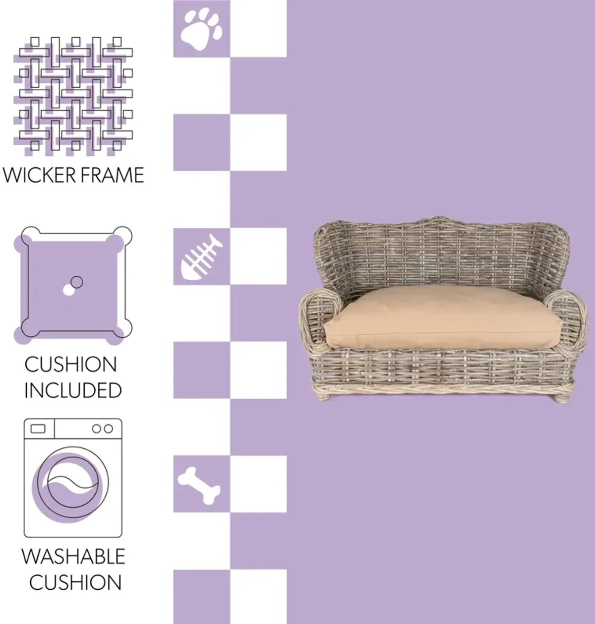 Classic Mediterranean Handwoven Rattan Dog Daybed with Machine-Washable Cushion