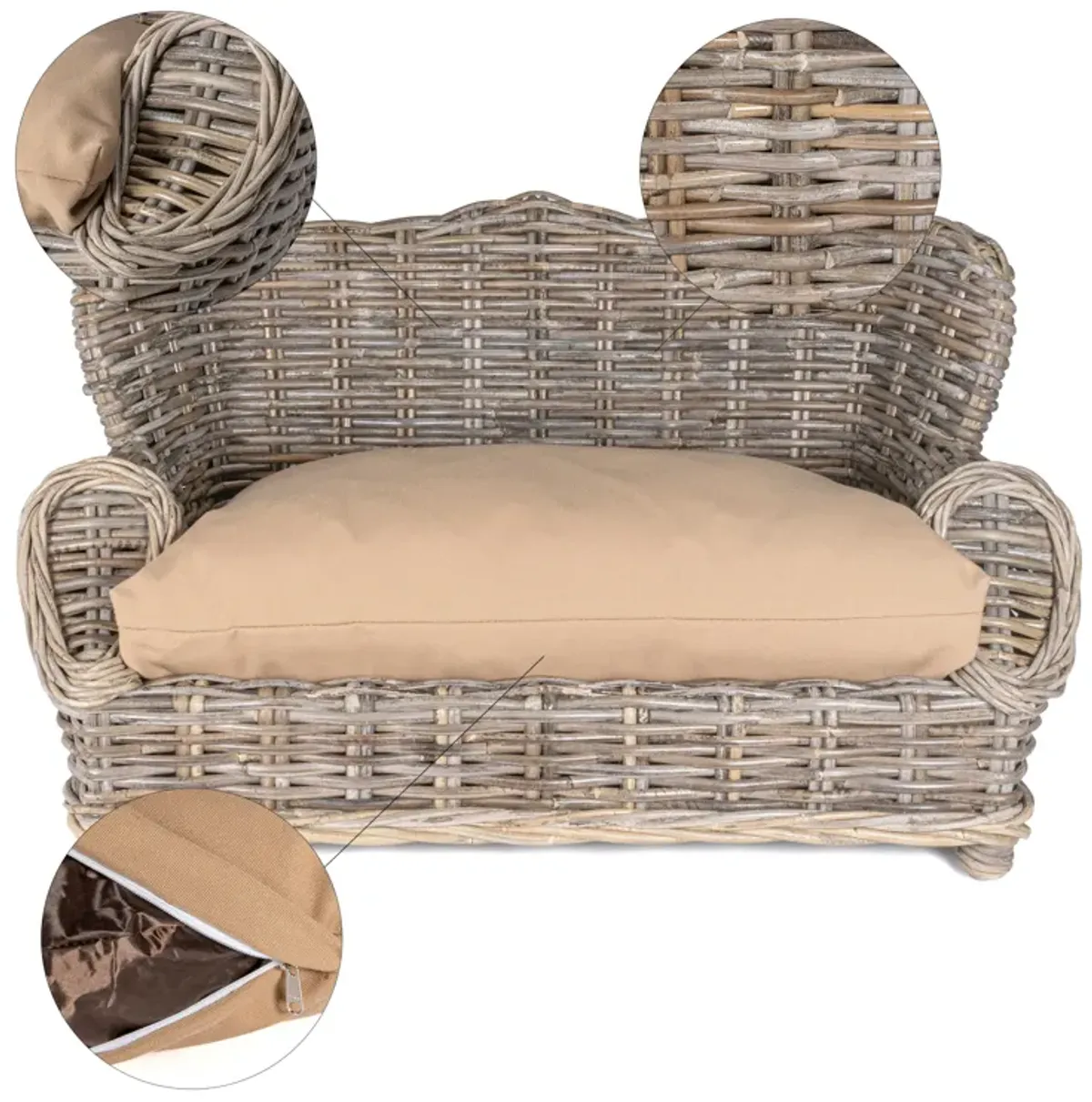 Classic Mediterranean Handwoven Rattan Dog Daybed with Machine-Washable Cushion