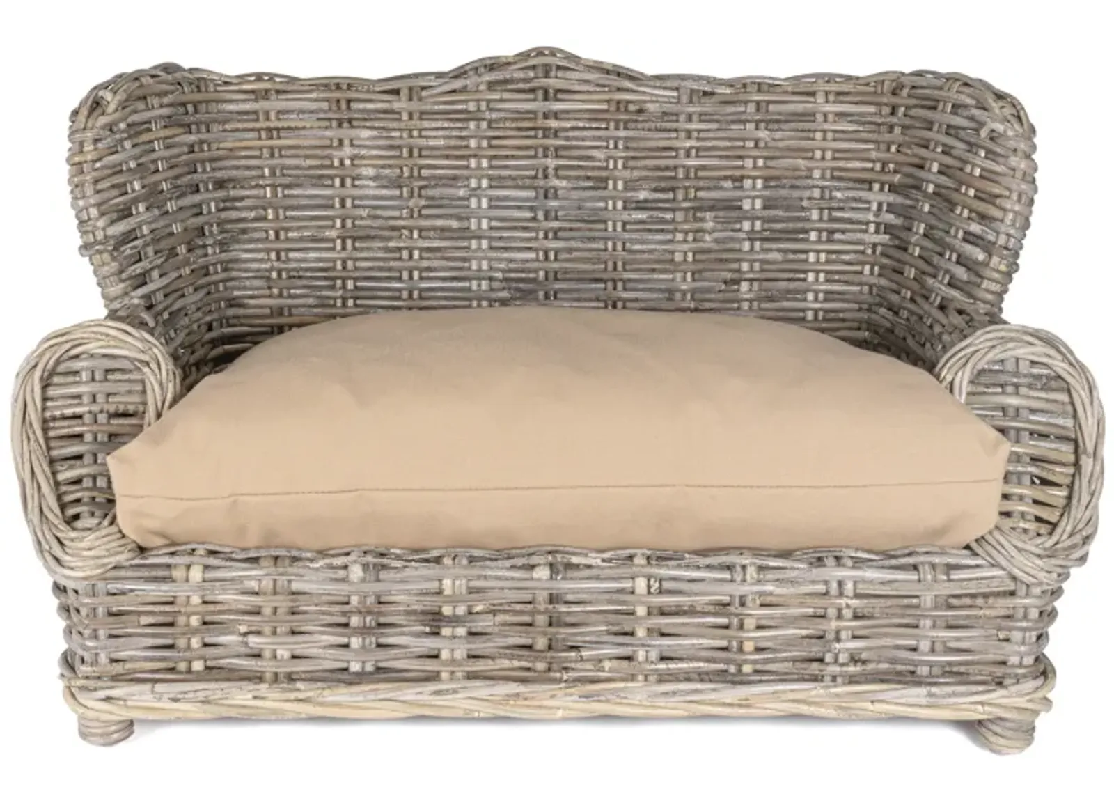 Classic Mediterranean Handwoven Rattan Dog Daybed with Machine-Washable Cushion