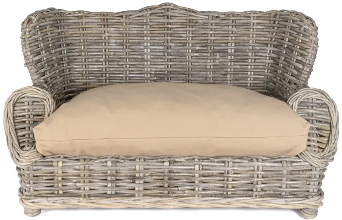 Classic Mediterranean Handwoven Rattan Dog Daybed with Machine-Washable Cushion