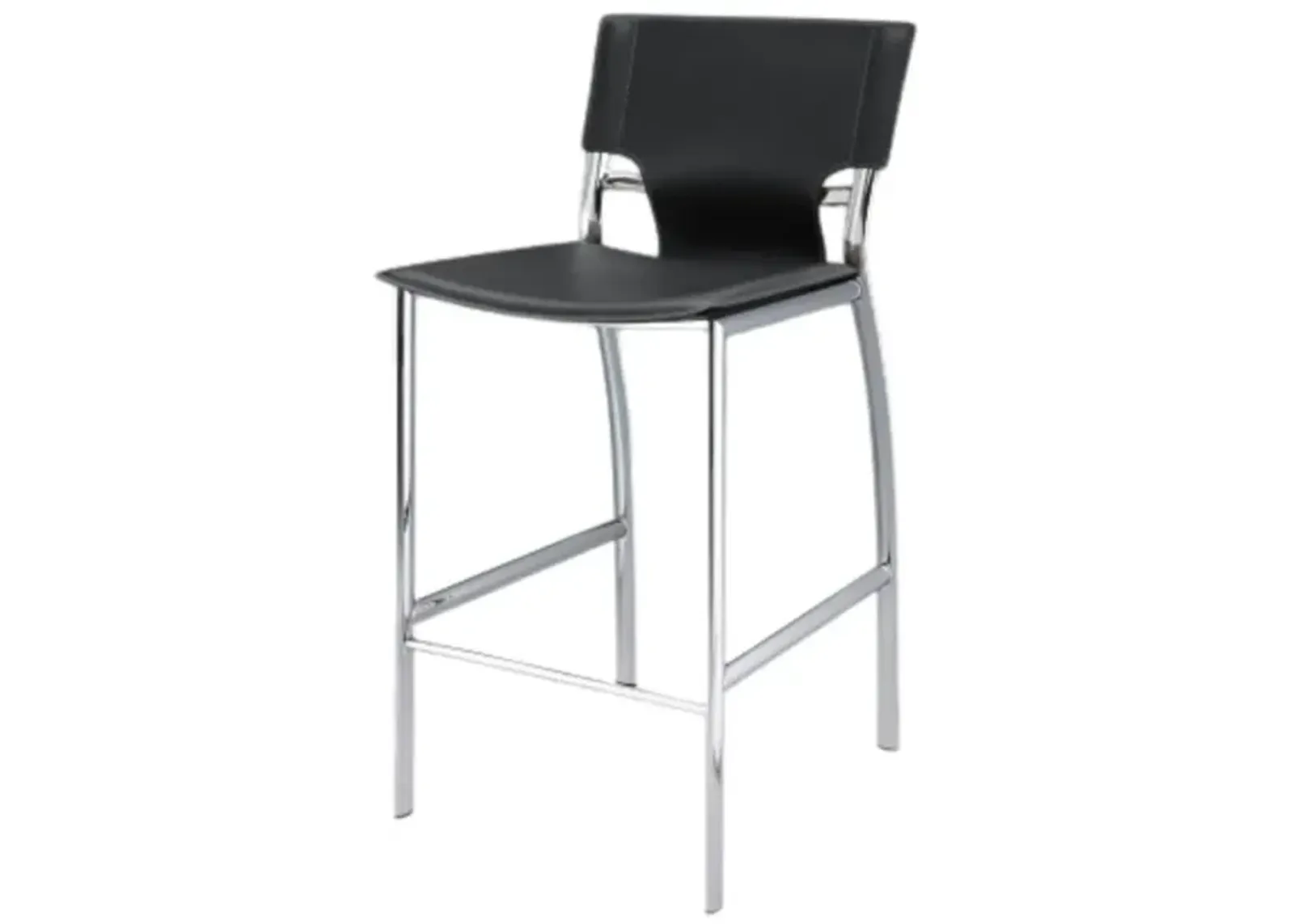 Gray Leather Bar Stool, Chrome Base, 25"Seat High, Set Of 2