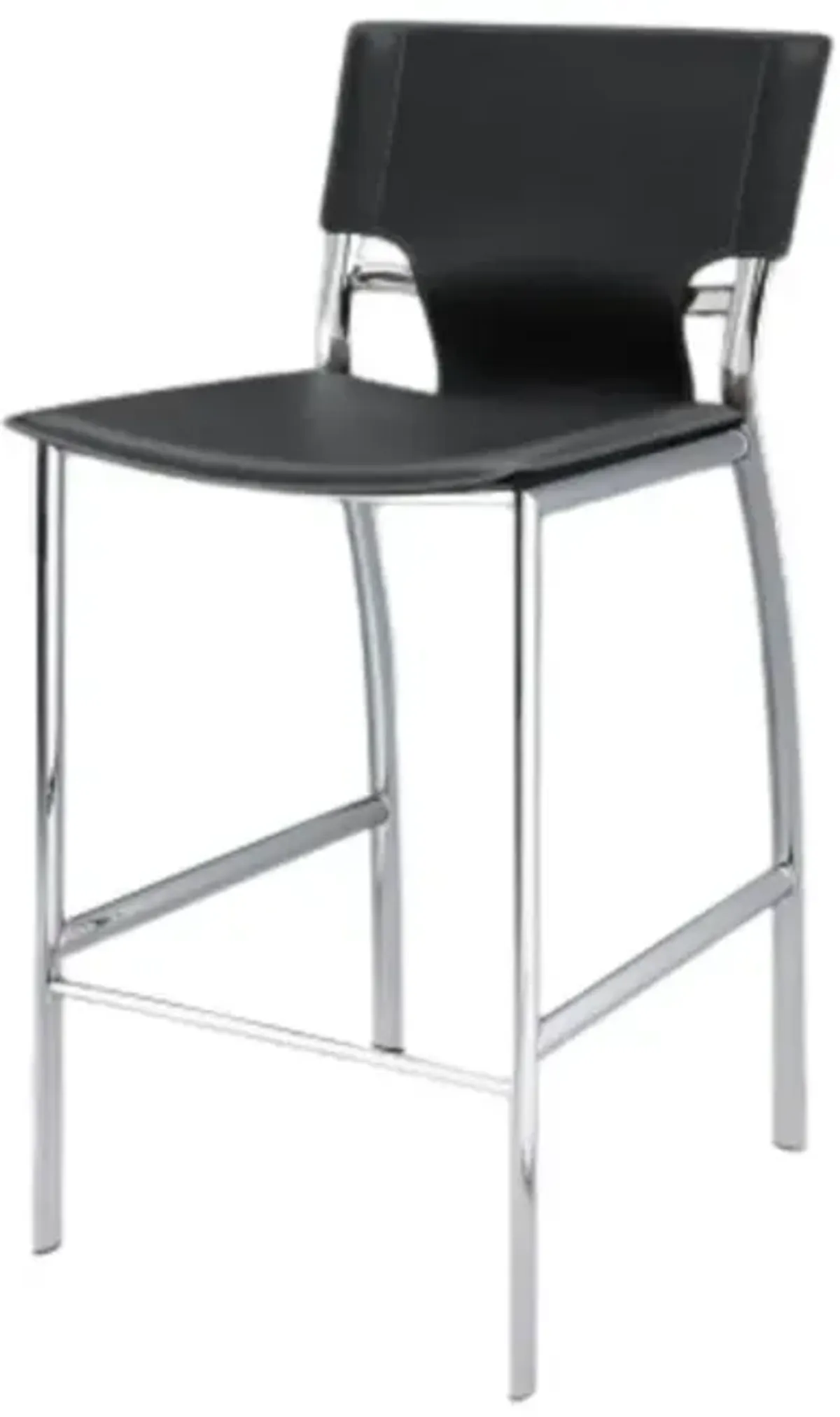 Gray Leather Bar Stool, Chrome Base, 25"Seat High, Set Of 2